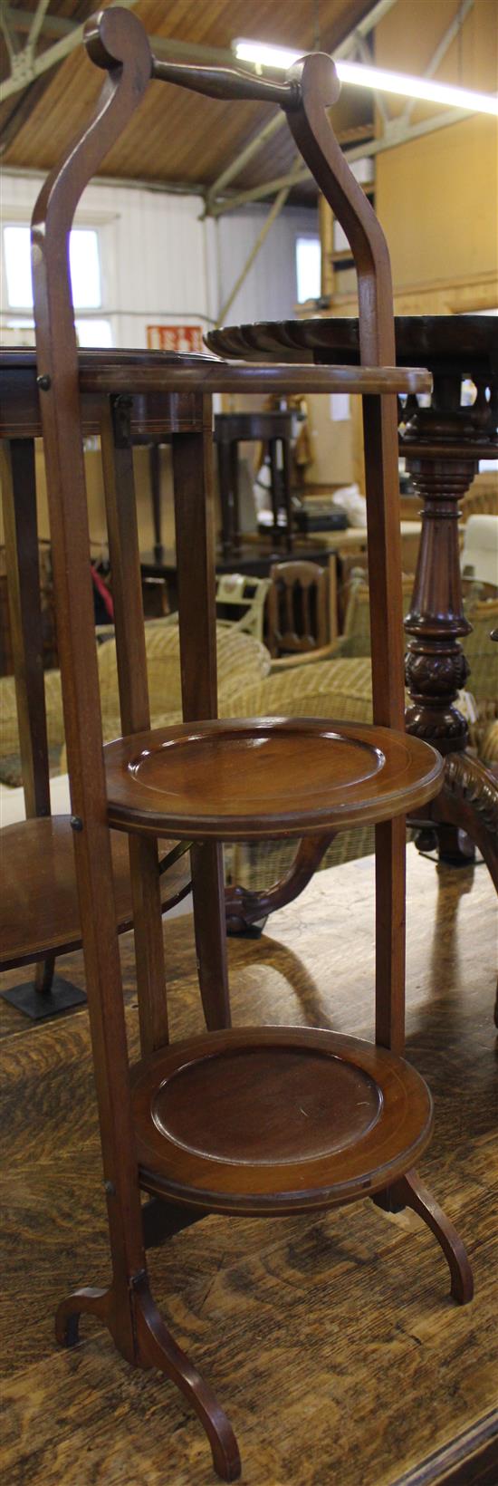 Edwardian inlaid mahogany three tier cake stand